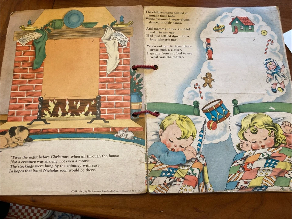1941 Vintage The Night Before Christmas Hankies Book Illustrated No Hankies - Image 2 of 4