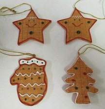 4 Gingerbread Cookie Christmas Ornaments  Star Tree Mitten  Baker Decor New