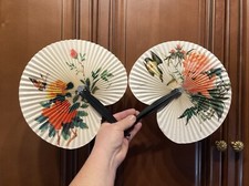 Vintage Asian Folding Fans Floral Bird Butterfly
