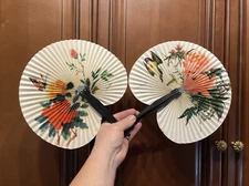 Vintage Asian Folding Fans Floral Bird Butterfly