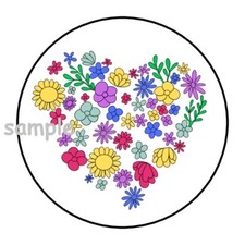 30 FLORAL HEART ENVELOPE SEALS LABELS STICKERS 1.5" ROUND FLOWERS GIFTS FAVORS