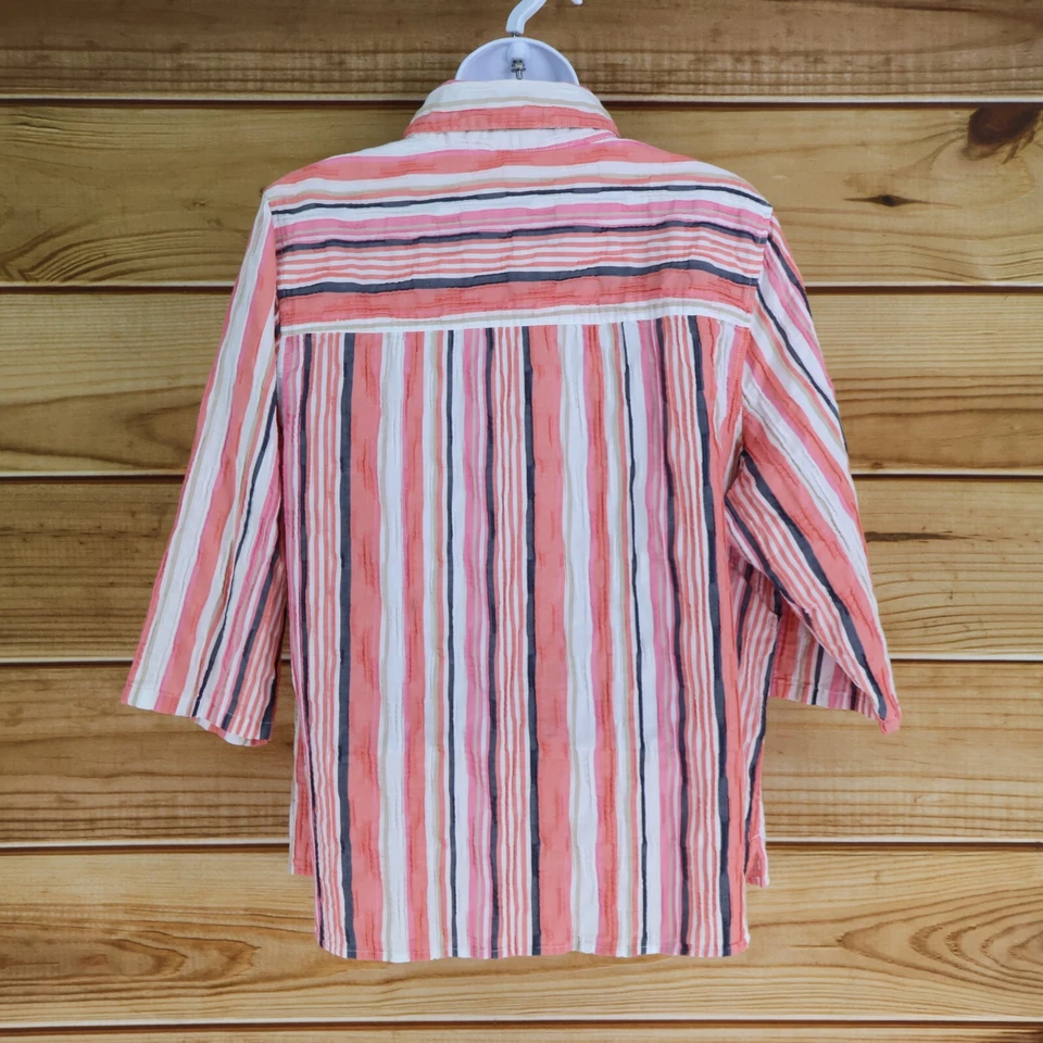 Camisa Breckenridge Abotonada Mujer Talla 2XL Multicolor Rayas Algodón Manga 3/4 Foto 2 de 4