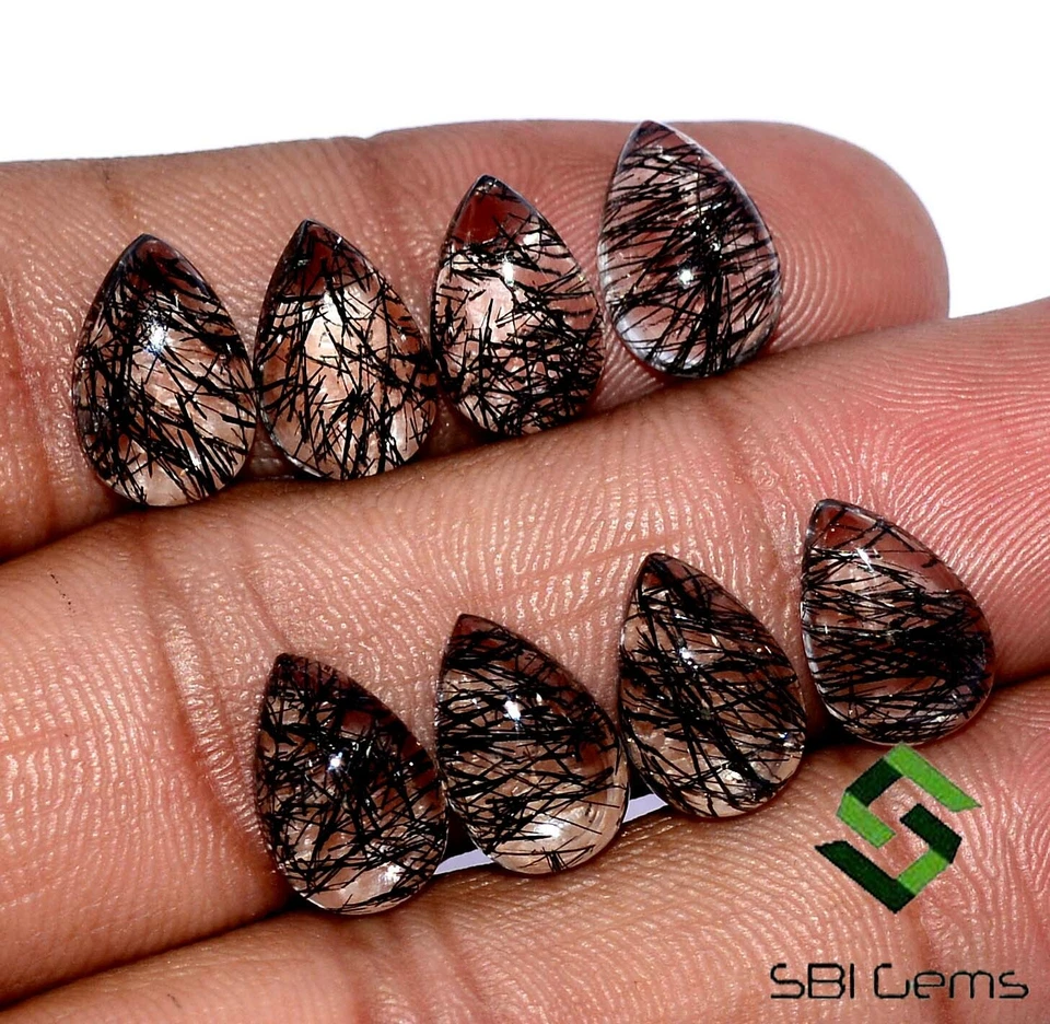 23,19 CTS Rutilo Natural Cuarzo Pera Cabujón 12x8 mm Lote 08 Piezas Piedras Preciosas Sueltas Foto 4 de 4