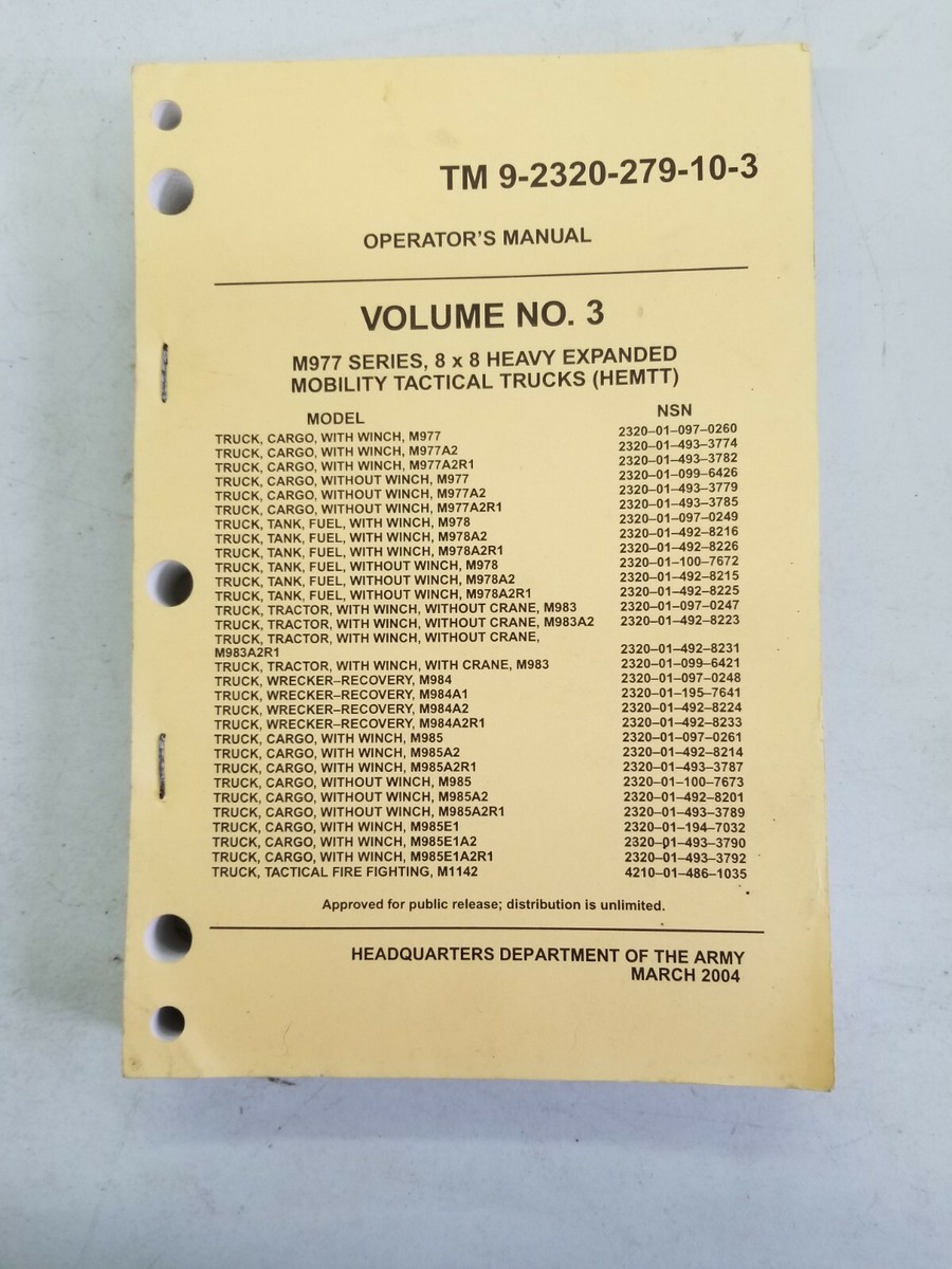 TM 9-2320-279-10-3 Vol No 3, M977 Series, 8x8 HEMTT March 2004 | eBay