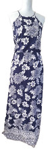Blue Rain Womens Floral Casual Maxi Dress Size Small Blue & Off White Boho Style