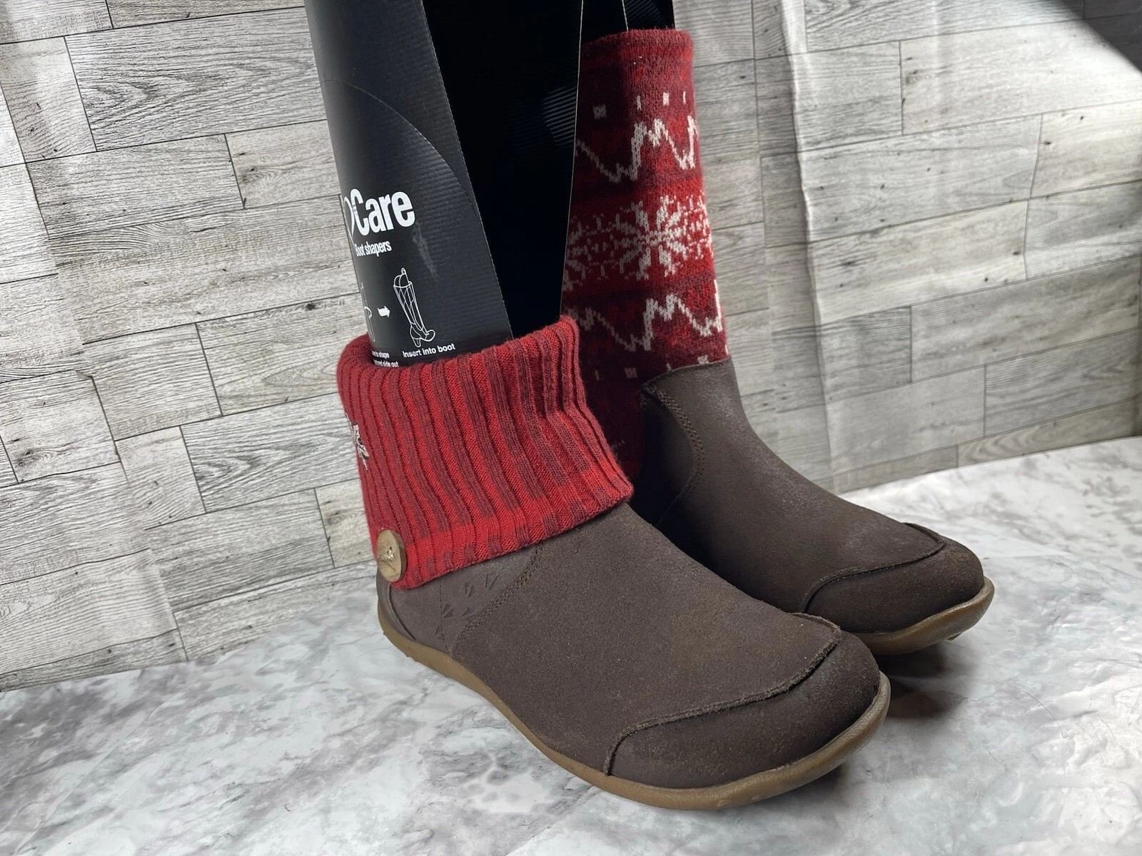 Stivali Salomon donna 7 5 Bliss convertibili Fair Isle scarpe marrone rosso pelle maglia