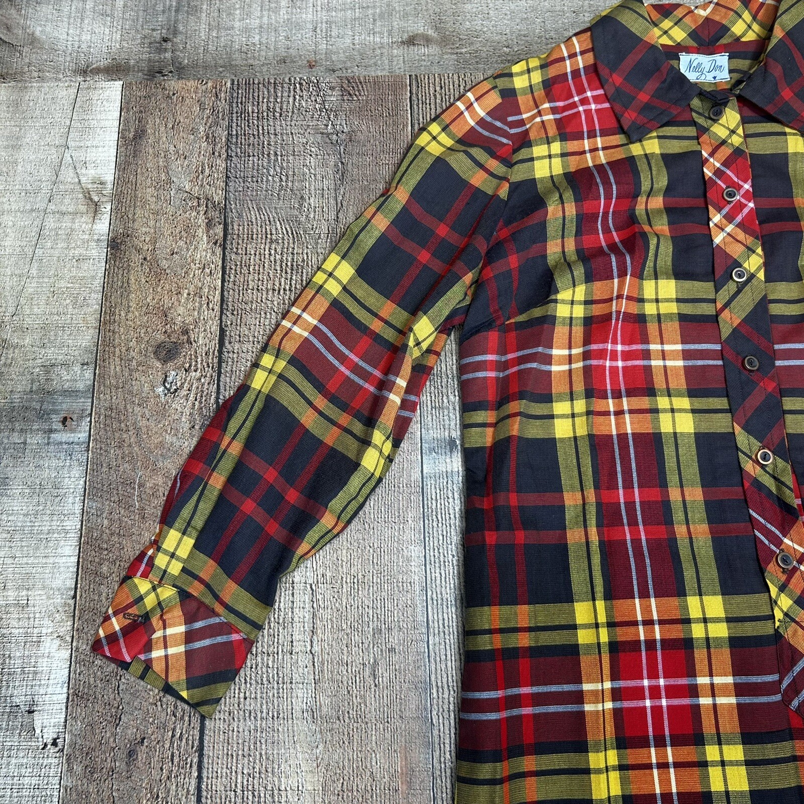 Vintage 60s Nelly Don Plaid Retro Long Sleeve Shirt Dress See Measurements (L)