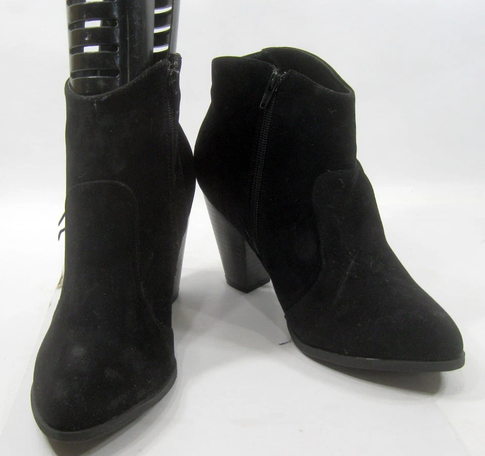 Bambú NEGRO 3.5" Alto Bloque Tacón Punta Redonda Botín MUJERES Talla 7 Foto 4 de 4