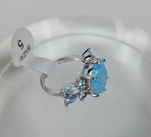 Bomb Party Ring “Starlit Spell” RG76911 LC Aquamarine Ice Crystal Rhodium Sz 5 - Picture 2 of 8