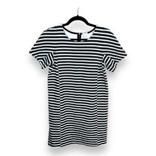 SMALL J CREW STRIPED DRESS BLACK WHITE PREPPY CASUAL SHEATH SHORT SLEEVE