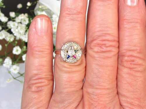Vintage Order of the Eastern Star 0.35Ct Round Cut CZ Woman's Ring In 925 Silver - Picture 8 of 8
