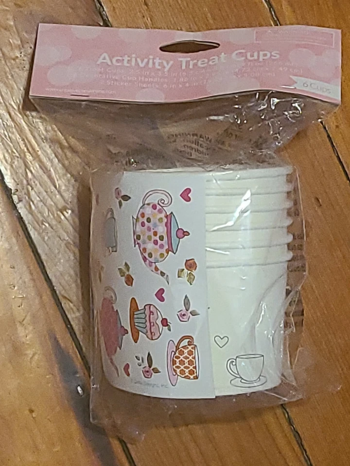 White & Tea party Pattern 6Pk Treat Cups 9 Fl oz. New!!! - Image 3 of 4
