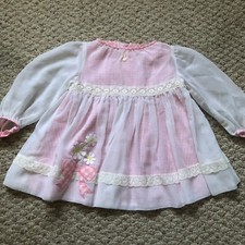 Vintage Toddler Girls Ruth Of Carolina Pink White Checkered Sheer Floral Dress