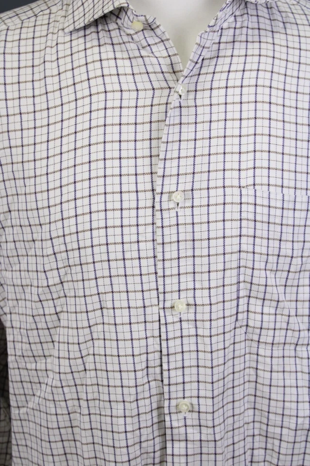 Camisa Luigi Borrelli Blanca Cuadros Manga Larga Abotonada Talla 17/43 Foto 4 de 4