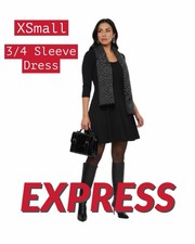 Express Black Xsmall Fit & Flare Skater Dress Scoop Neck Stretch Midi Trendy