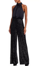 Eliza J Sequin & Satin Black Halter Jumpsuit - size 2 - retail $212