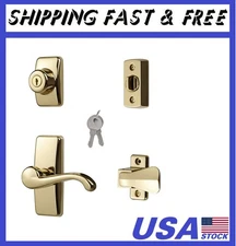 GL Door Lever Set with Keyed Deadbolt Lock for Storm and Screen Doors, Bright