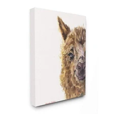 Baby Llama Head Watercolor Painting Canvas Wall Art, 24 x 30, Multi-Color