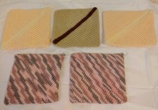 Vtg Crocheted Knitted Lot 2 Potholders 3 Trivets Hand Made Granny Core