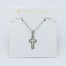 New Kendra Scott Cross Silver Pendant Necklace in White Opal