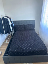 Gepolsterter Bettrahmen 140x200 Grau/Schwarz ...
