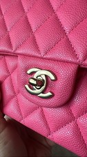 Chanel Pink Classic Double Flap Quilted Caviar Medium Gold