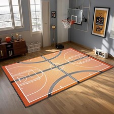 Basketball Rug for Bedroom,5'X7' Non-Slip Sports Rugs, Basketball Court Rug for