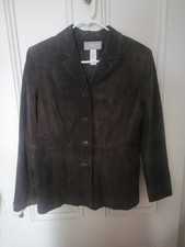 Vtg Liz Claiborne womens brown suede lined jacket blazer size Med button up EUC