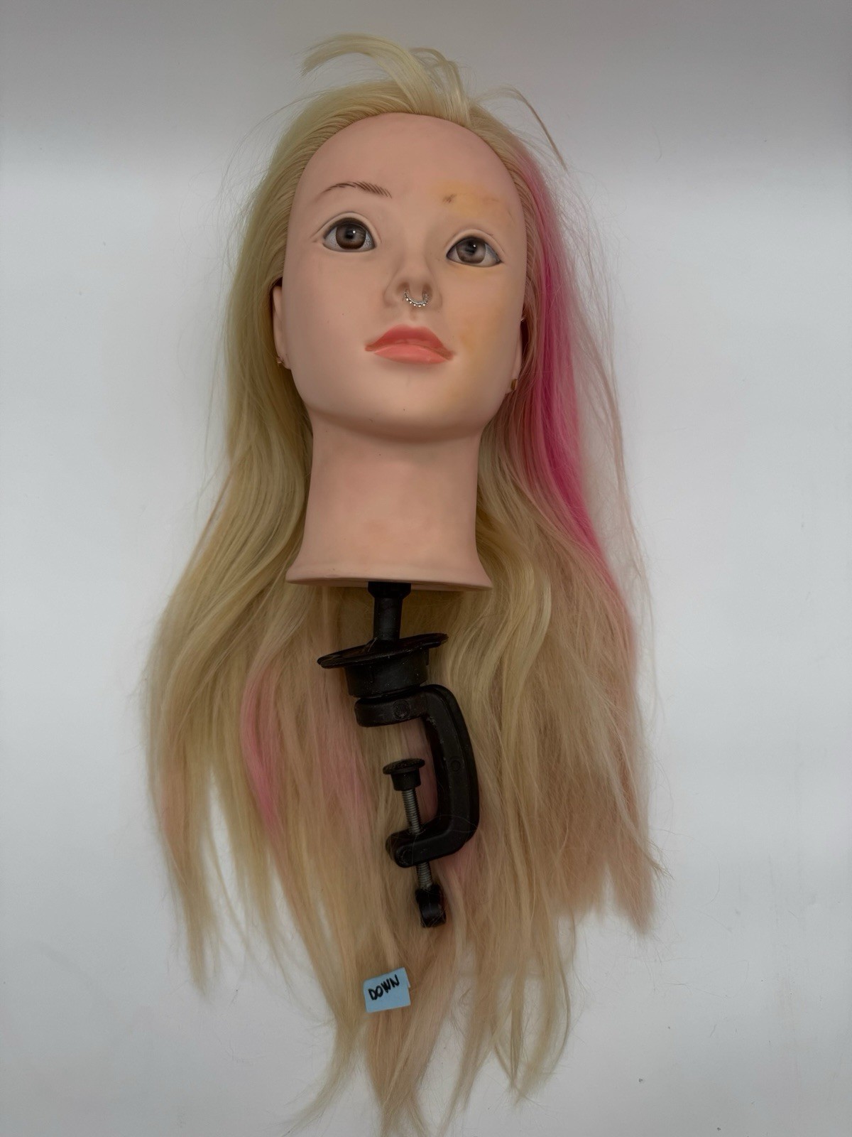 Cosmetology Training Styling Female Mannequin Head 18" Blonde Hair Clamp Stand