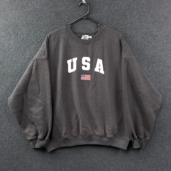 Princess Polly Womens Crew Neck Sweatshirt Grey USA Flag Graphic Fleece Size 8