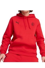  Ac Milan Puma Felpa Cappuccio Hoodie UOMO Essentials Rosso Cotone Felpato 