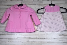 VTG Baby Girls Pink Dress  Coat Set 6  12 Mo Peter Pan Collar Classic 70s