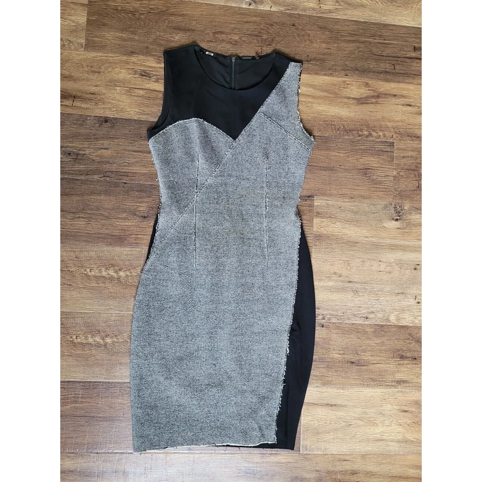 Vestido Vaina Para Mujer Talla 2 Elie Tahari Tweed Jersey Dos Tonos Gris Y Negro Foto 2 de 4