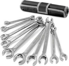 Flare Nut Line Wrench Set 10pc Sae Metric Cr-v Steel W Roll-up Organizer