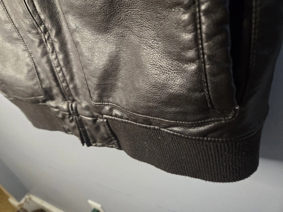 Men's Large Dockers FAUX Leather Lined Dark Brown Bomber Jacket READ - Image 3 of 4