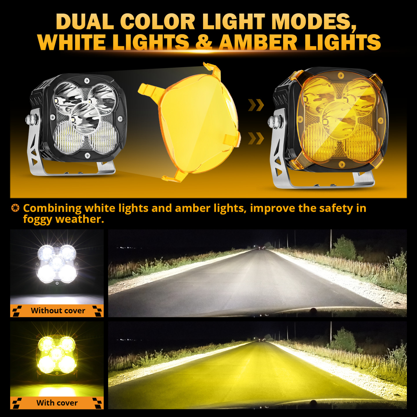AUXBEAM 4.5"Inch Combo LED Work Lights Offroad Driving Fog Pods DRL White Amber