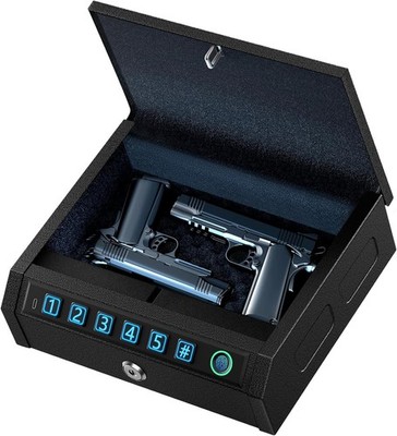 Biometric Gun Safe   Fingerprint, PIN & Key Unlock, Secure for Home & Car