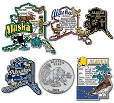 Alaska Six-Piece State Magnet Set by Classic Magnets, Includes 6 Designs