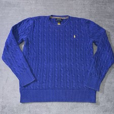 Polo Ralph Lauren Sweater Youth Large 14-16 Blue Cable Knit Cotton Pullover