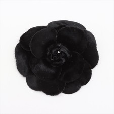 Authentic CHANEL Camellia Fabric Corsage Brooch Black As is