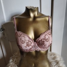 Victoria’s Secret Dream Angels Bra 32DD Pink Rose Gold Lace Lined Demi Underwire