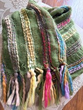 BEAUTIFUL Green w/ Pastels, Colorfrul Crochet Scarf, 12 X 64 So Soft Acrylic EUC