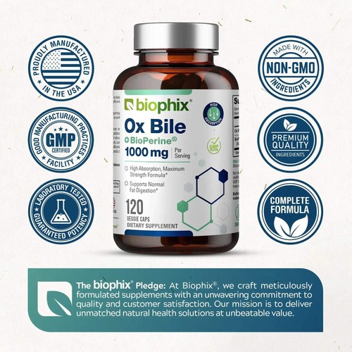 biophix Ox Bile 1000 mg with BioPerine 120 Veggie Capsules - Picture 9 of 9