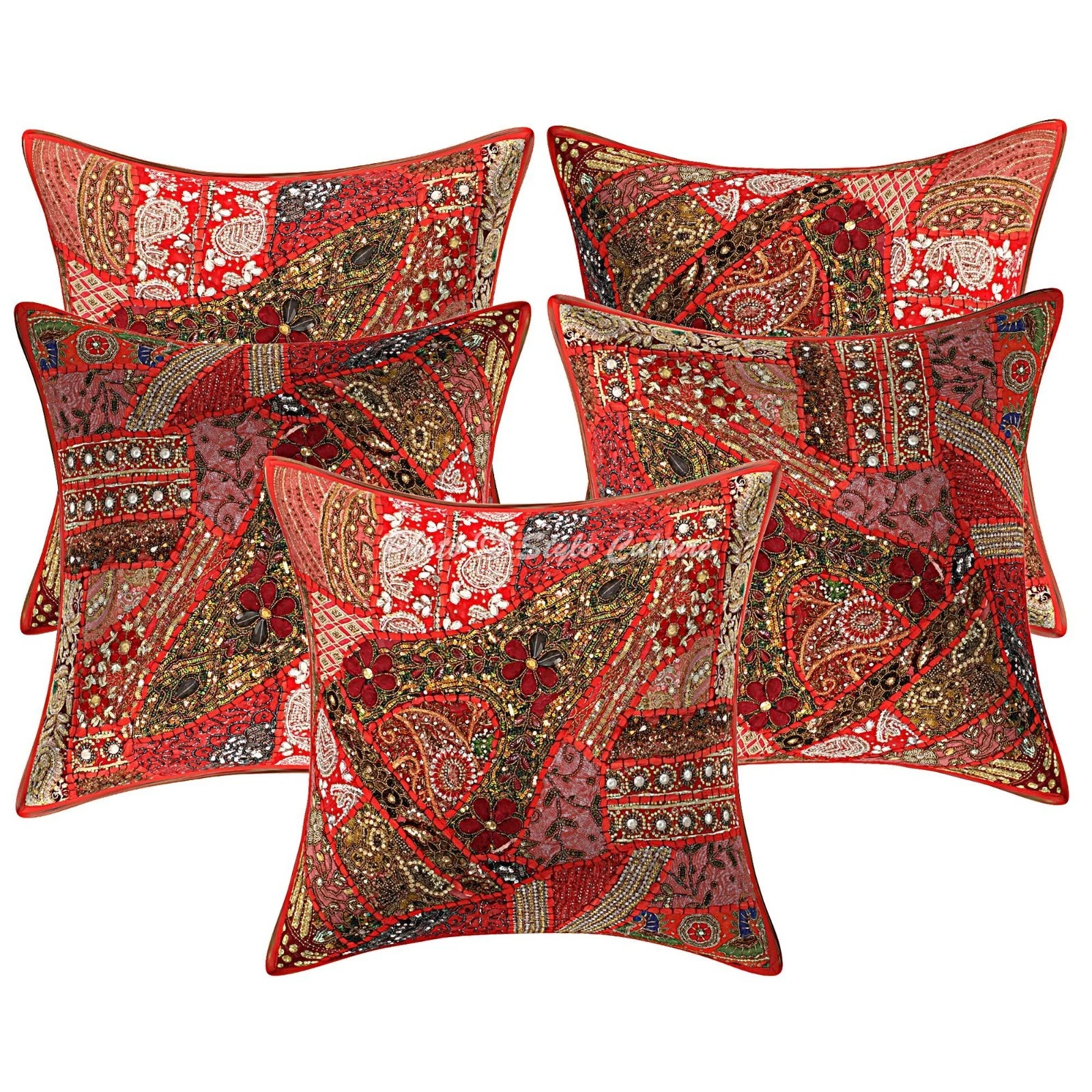 Ethnic Beaded Patchwork Throw Pillow Covers 60x60 cm Cotton Boho Cushion Cover