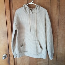 Waffle Knit Hoodie Women  s Size M Neutral Cozy Pullover Sweatshirt