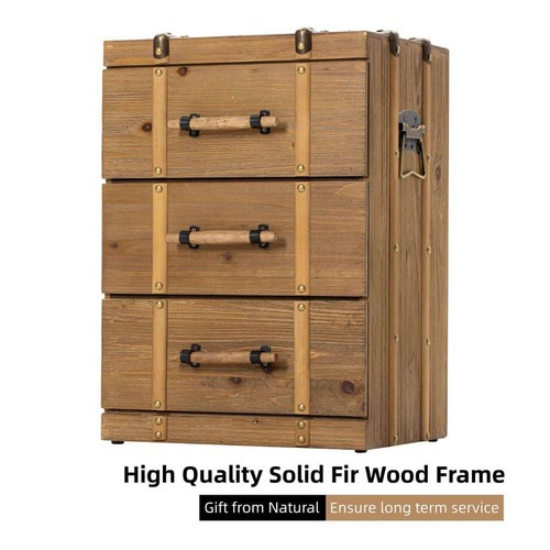 FUIN Rustic Soild Wood 3-Drawers Brown Nightstand 17.25 in. L x 12.75 in. D x H - Picture 3 of 8