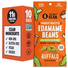 The Only Bean Crunchy Roasted Edamame Snacks (Buffalo) 0.9 Ounce (Pack of 10) 