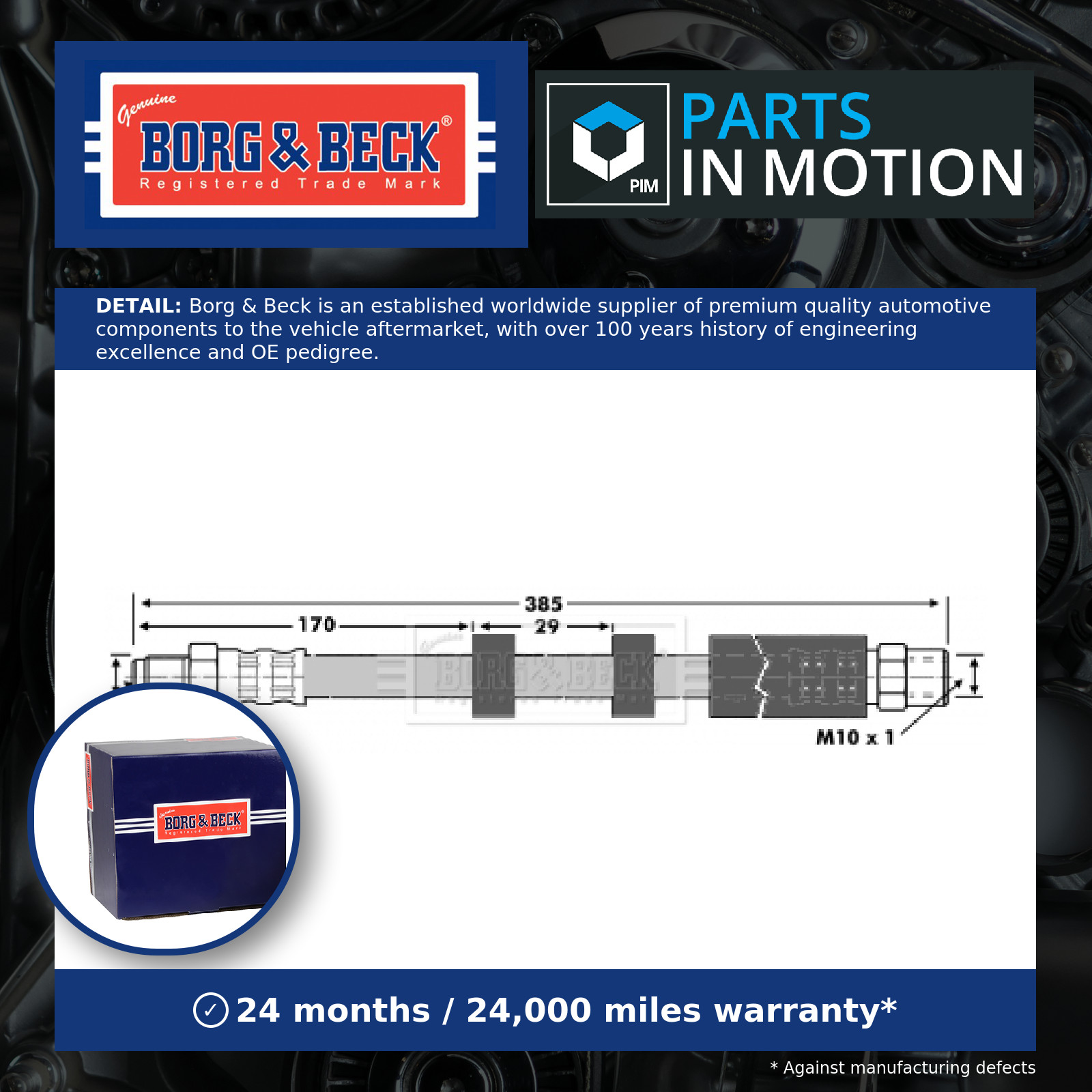 Brake Hose Front Left or Right BBH6871 Borg & Beck Hydraulic 9191400 91914002
