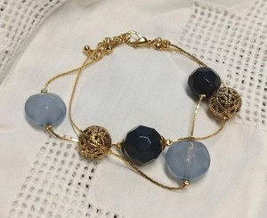 Authentic Premier Designs 'PALAZZO' Bracelet Gold Plated Double Strand Blue Acrylic Beads