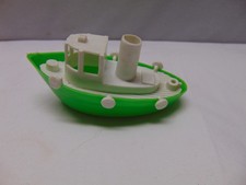 Vintage die cast plastic green & White TUG boat 4.5" x 2.25" x 3" Made in USA